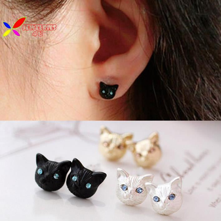 Realistic Lovely Cat Head Ear Stud Earring - Smart Pets Nation