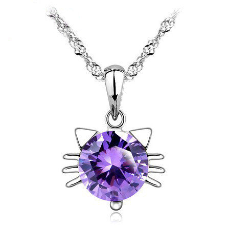 Cat Head Silver Plated Crystal Necklace - Smart Pets Nation