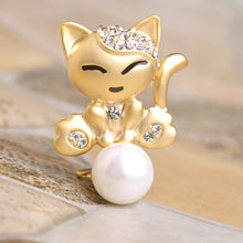 White Pearl Silver-Gold Austrian Crystal Lucky Cat Brooch - Smart Pets Nation