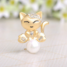 White Pearl Silver-Gold Austrian Crystal Lucky Cat Brooch - Smart Pets Nation