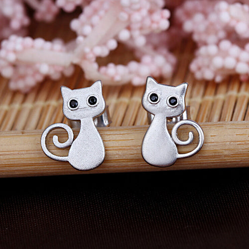 Silver Plated Lovely Cat Stud Earring - Smart Pets Nation